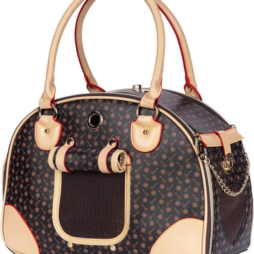 Beige & Brown Stylish Pet Carrier Tote